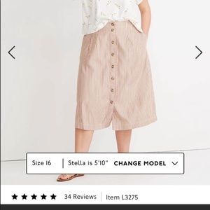 Madewell Striped Button Down Patio Skirt ~ coral & white w/ tortoise buttons